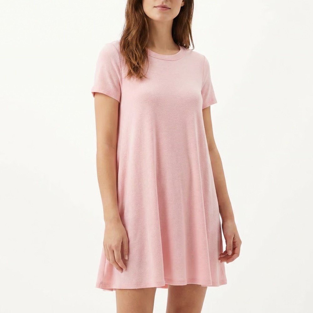 Acemi T-Shirt Dress Women Medium Pink Stretch Short Sleeve Crew Neck Flared Hem